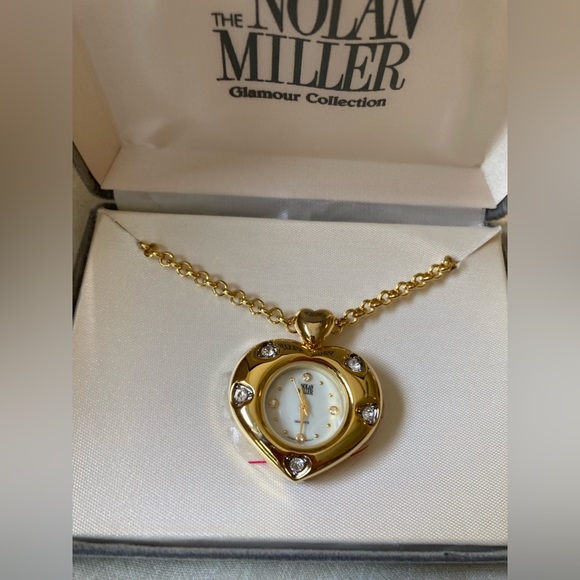 Nolan Miller Heart Watch Pendant Necklace w/ Swarovski Crystals‎ - Picture 1 of 8